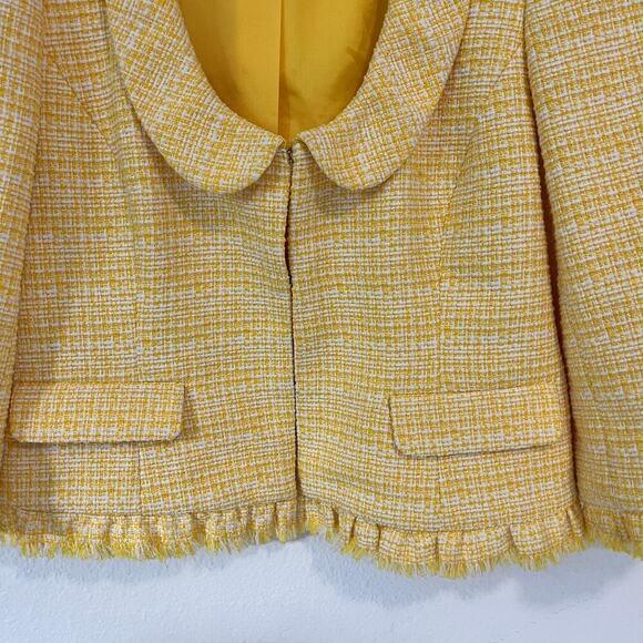 LOFT Ann Taylor Tweed Frayed Hem Cropped Blazer Yellow Women's Size 10 Petite - Picture 4 of 7
